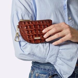 Brahmin Half Moon Coin/ Card holder In color pecan brown croco pattern PRIE FIRM